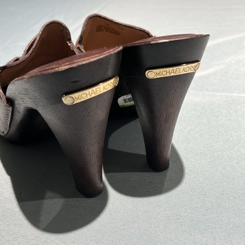 Michael Kors Wooden High Heel Clogs real leather Size 8. B56 - Picture 6 of 10
